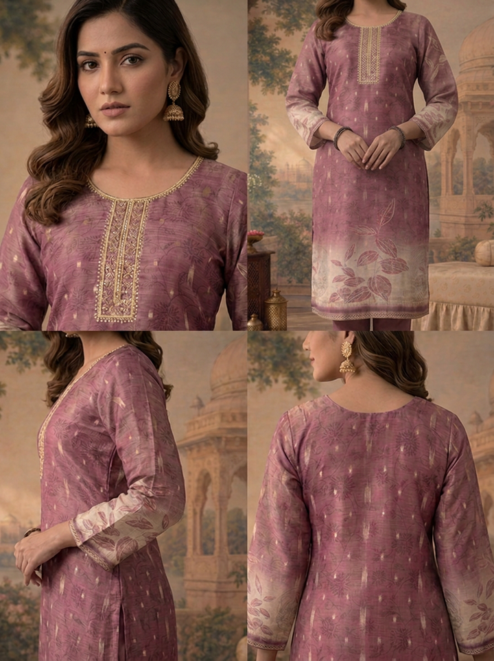 Lavender Tissue Digital Leaf Printed Three Piece Set