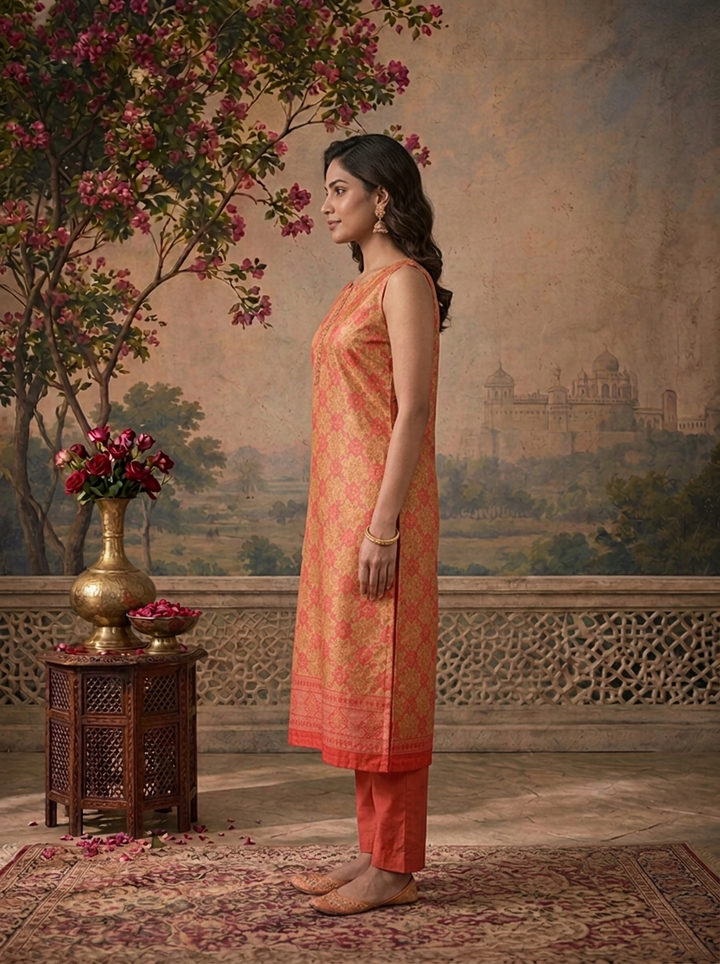 Gajari Silk Geometric Floral Printed Three Piece Set