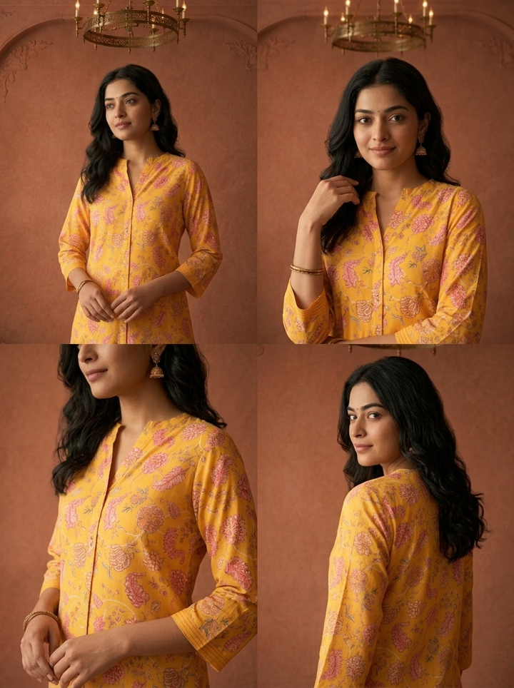 Yellow Muslin Digital Floral Printed Two Piece Set