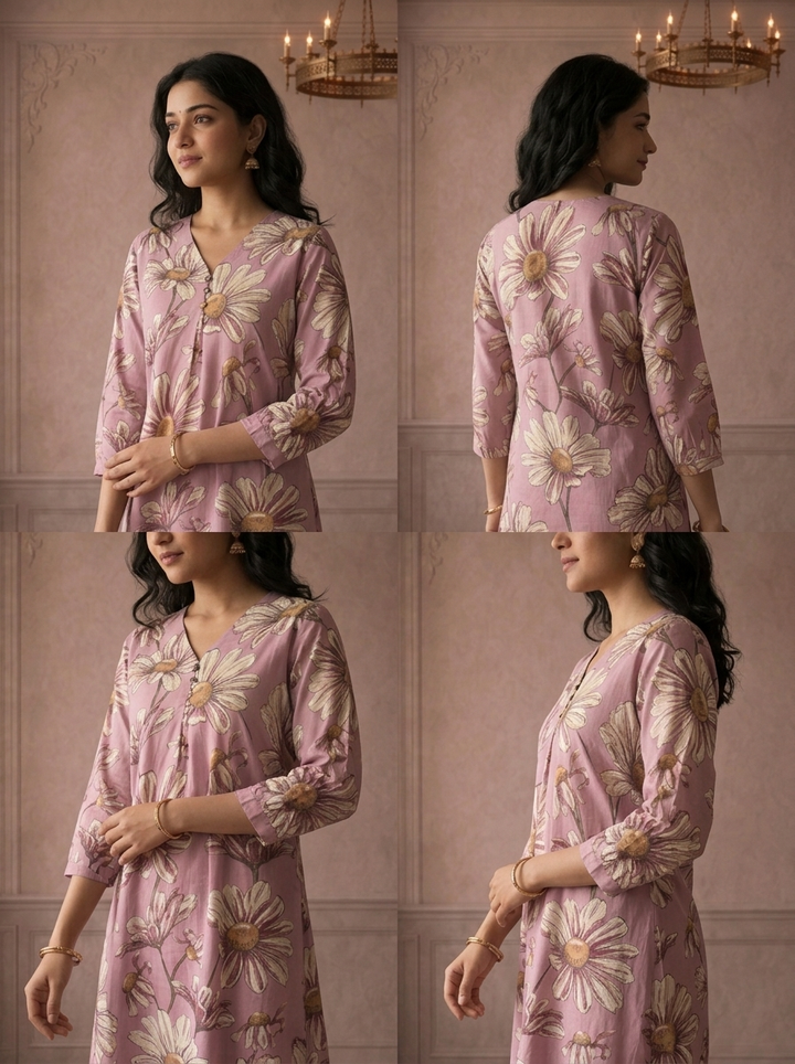Lilac Cotton Big Daisy Printed Two Piece Set