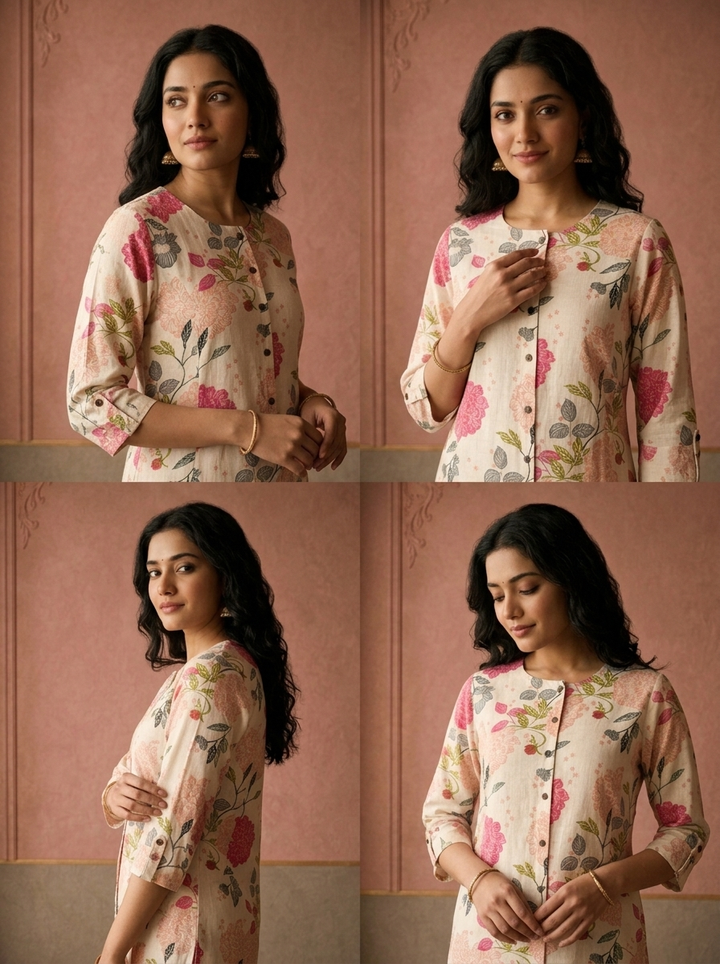 Off White Cotton Floral Jaal Printed Kurta