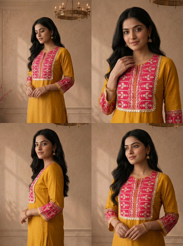 Mustard Rayon Solid With Thread Embroidered Two Piece Set