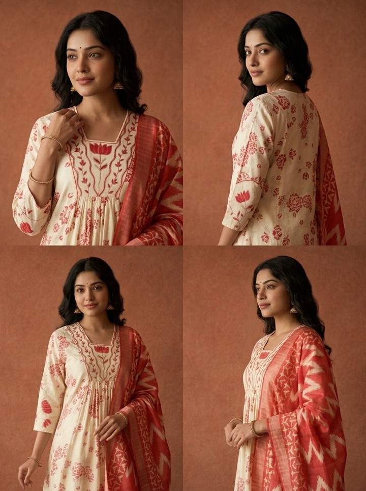 Rani Pink Rayon All-Over Floral Printed Three Piece Set