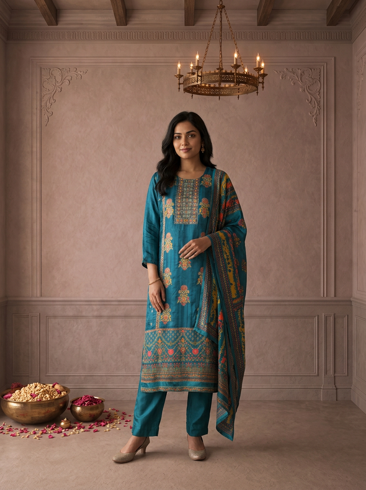 Rama Muslin Floral Buti Printed Three Piece Set