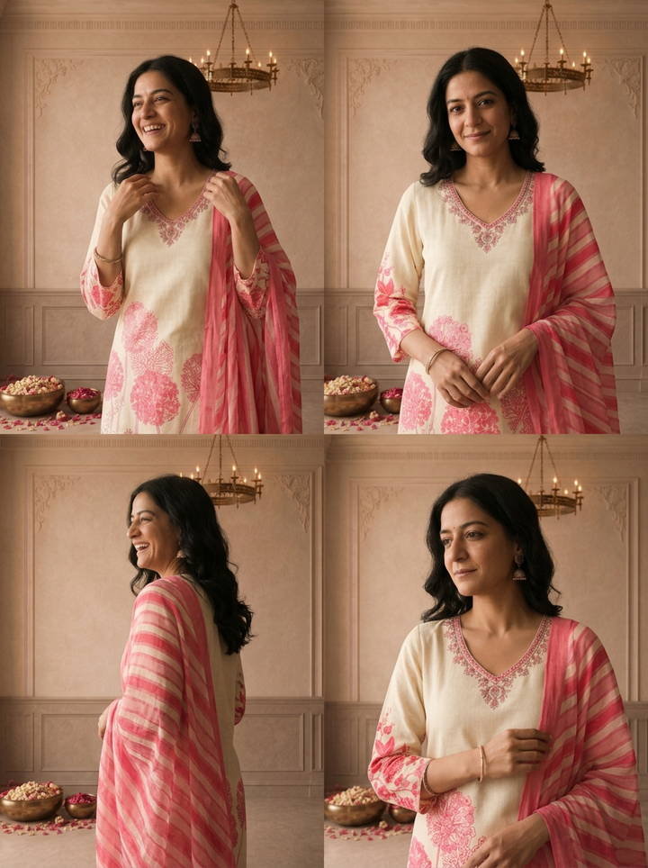 Pink Cotton Dandelion Floral Printed Three Piece Set
