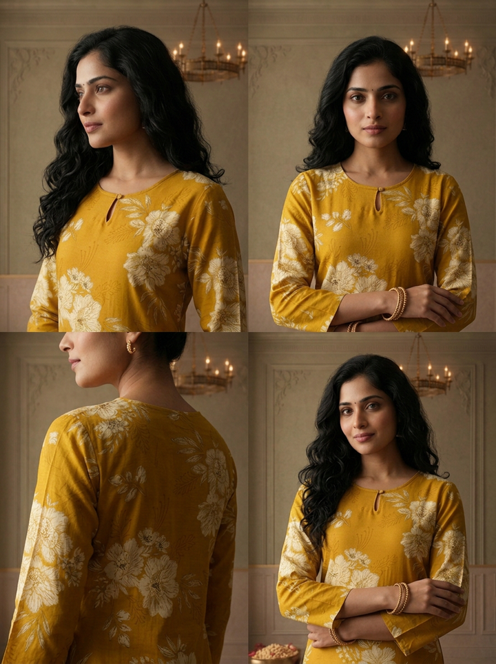 Mustard Rayon Bunch Floral Printed Kurta