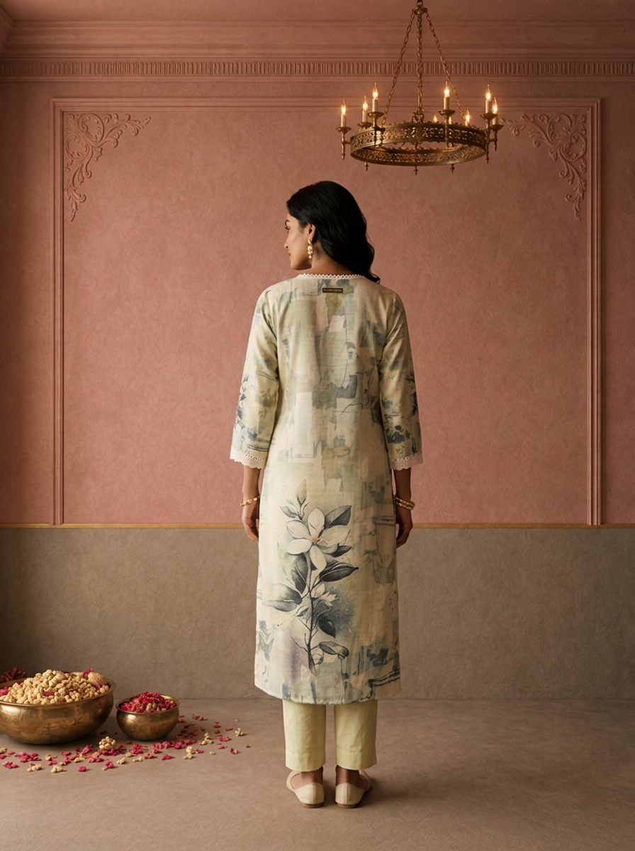 Pista Cotton Watercolor Floral Printed Three Piece Set