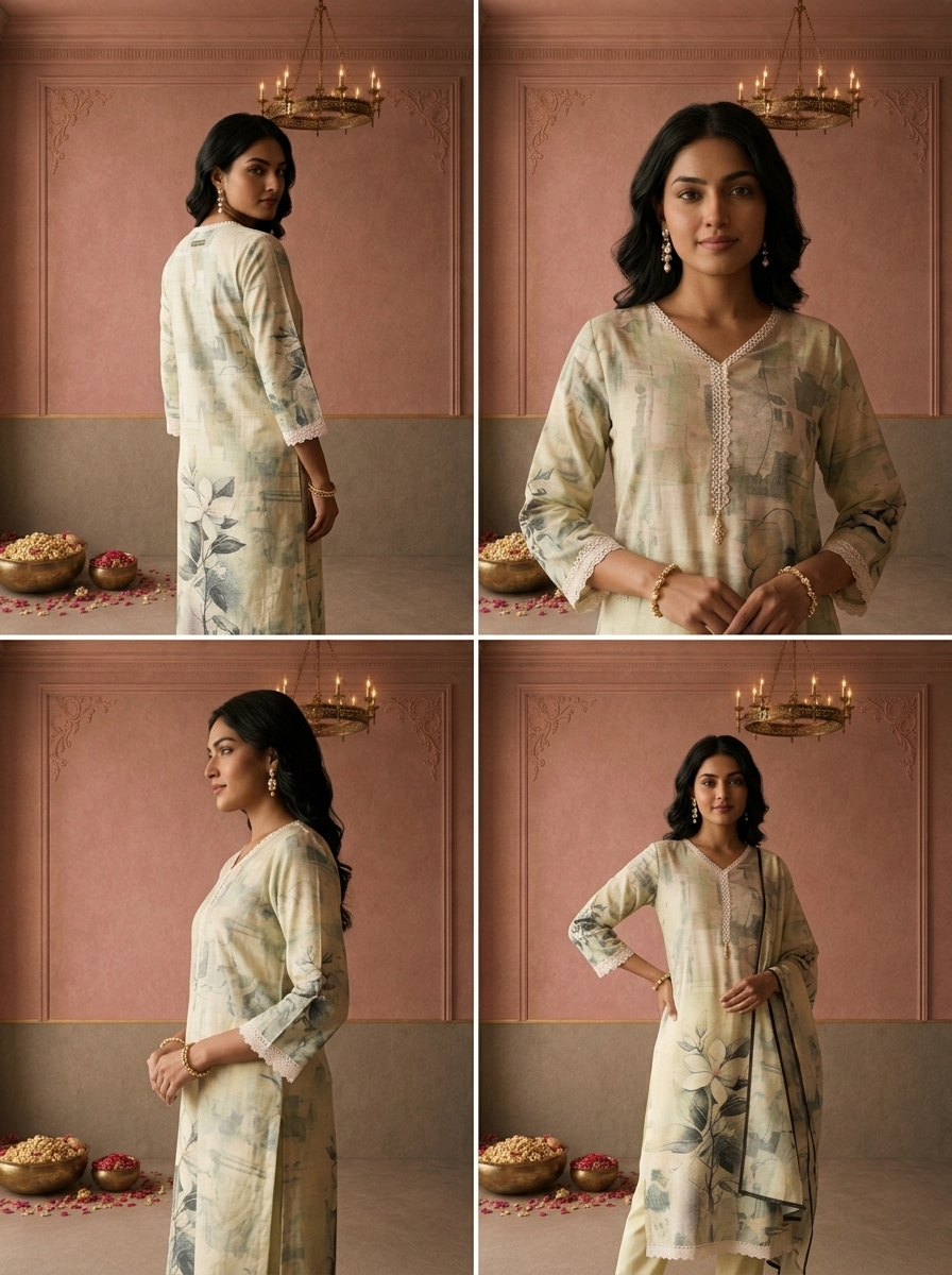Pista Cotton Watercolor Floral Printed Three Piece Set