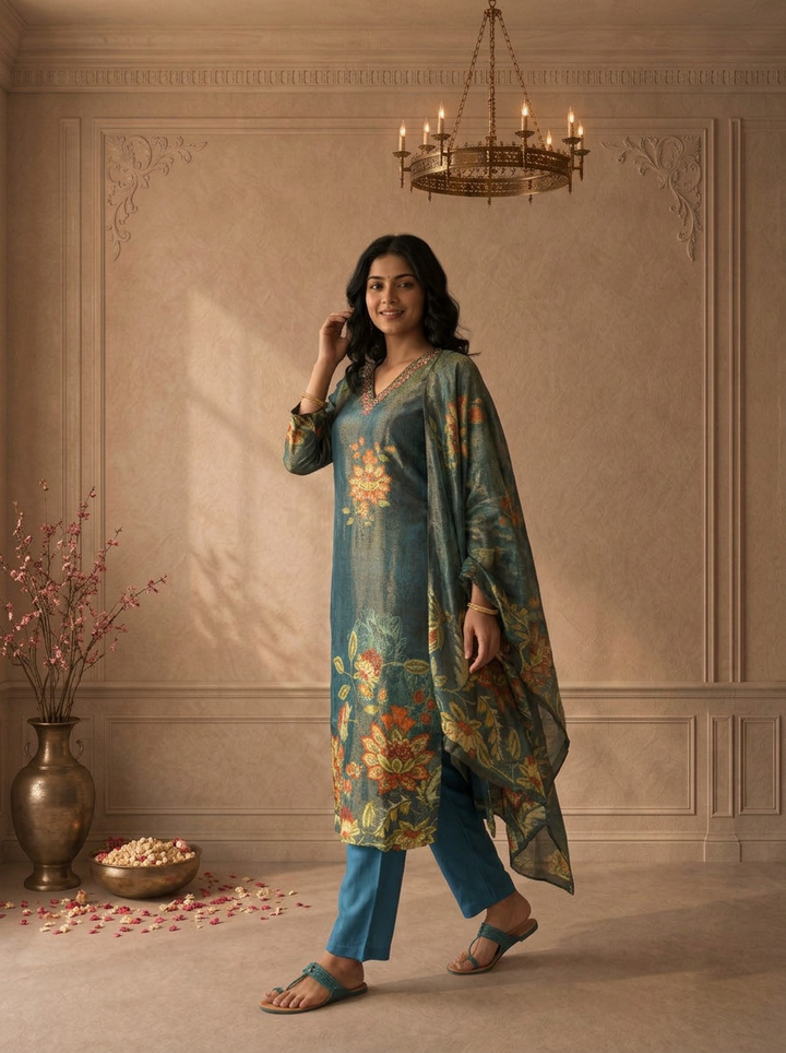 Rama Tissue Floral Digital Printed Three Piece Set