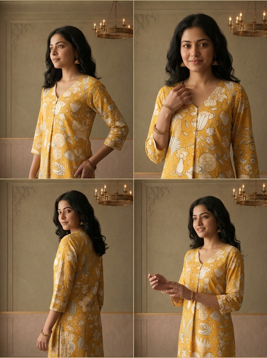 Mustard Cotton Large Floral Chintz Printed Kurta