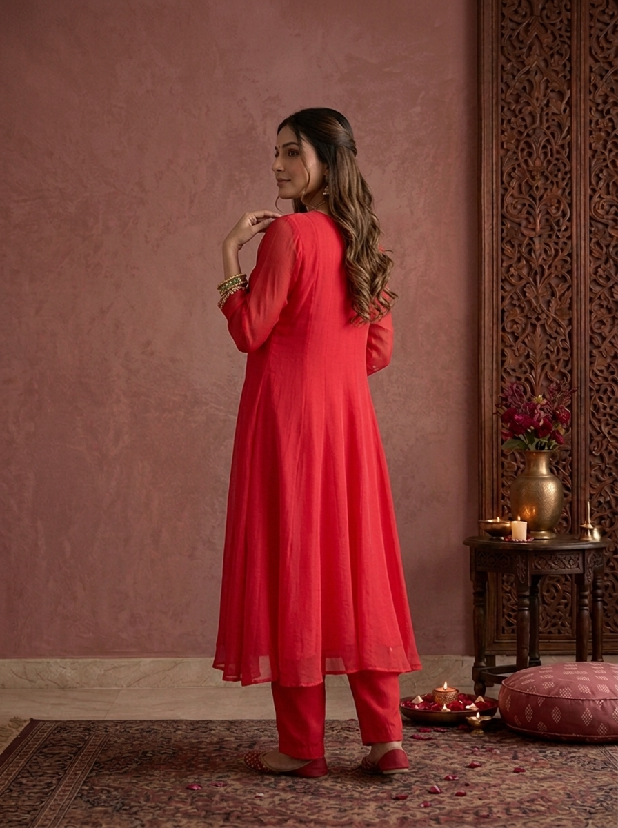 Rani Pink Chinon Zari And Stone Embroidered Three Piece Set – Neerus USA