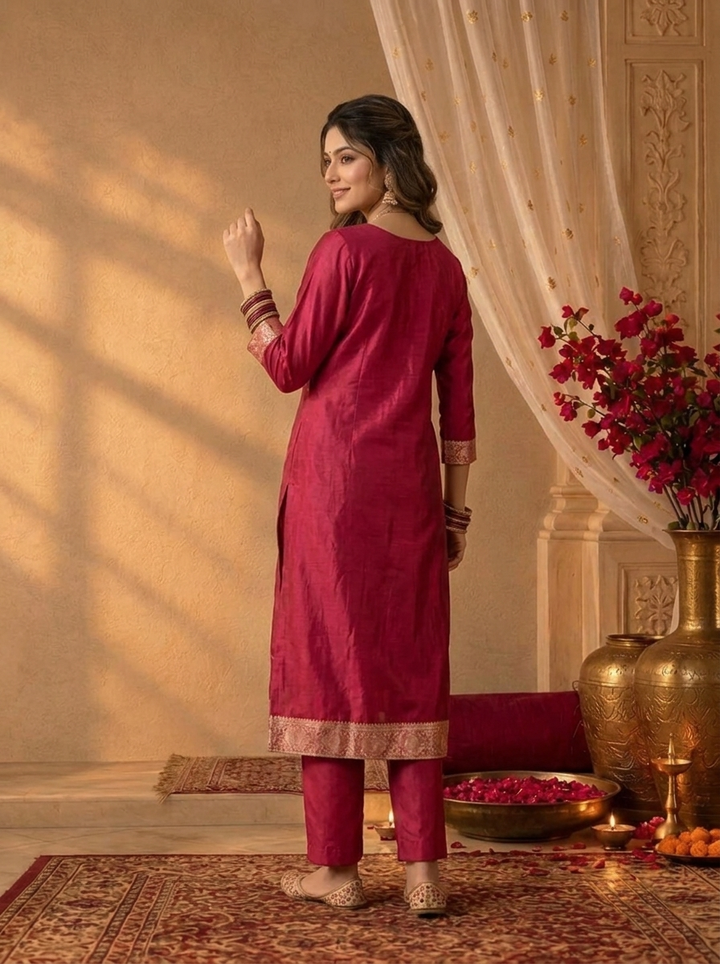 Magenta Silk Diamond Weaved Three Piece Set