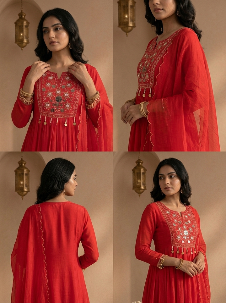 Rani Pink Chanderi Solid With Sequins Embroidered Three Piece Set