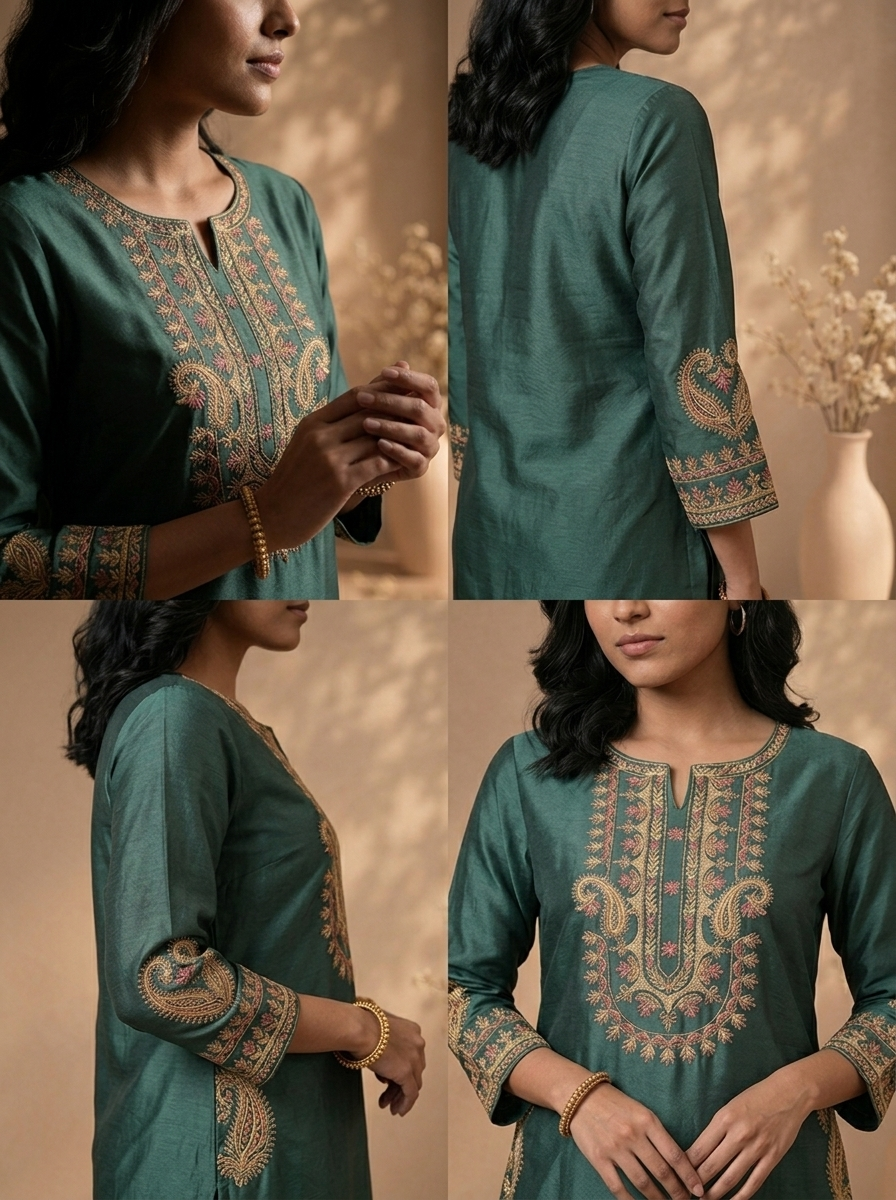 Aqua Green Rayon Kashmiri Paisley Embroidered Kurta
