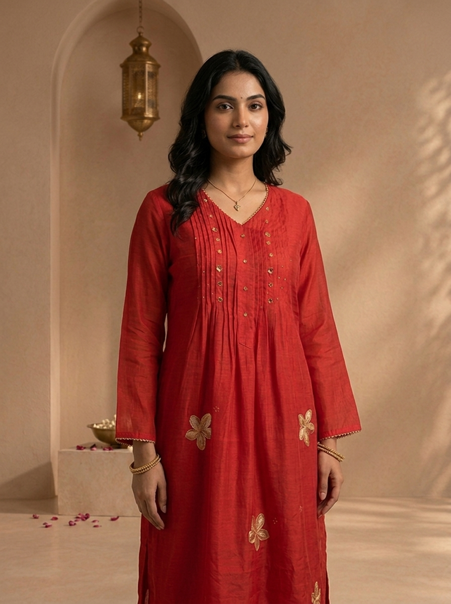 Maroon Muslin Zari Floral Thread Embroidered Three Piece Set