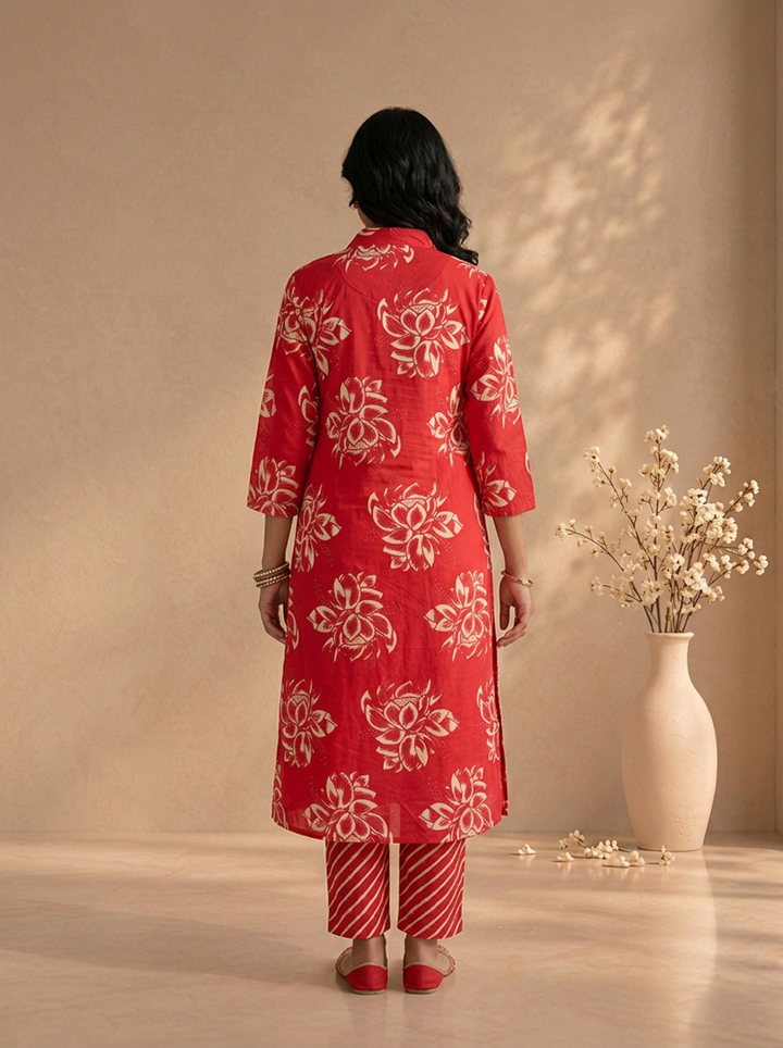Rani Cotton Large Lotus Floral Printed Three Piece Set