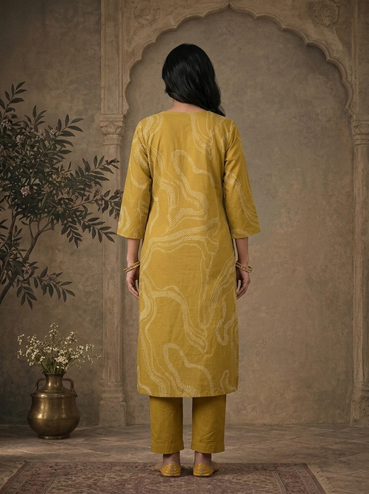 Mehadi Green Cotton Bandhani Abstract Dotted Printed Three Piece Set