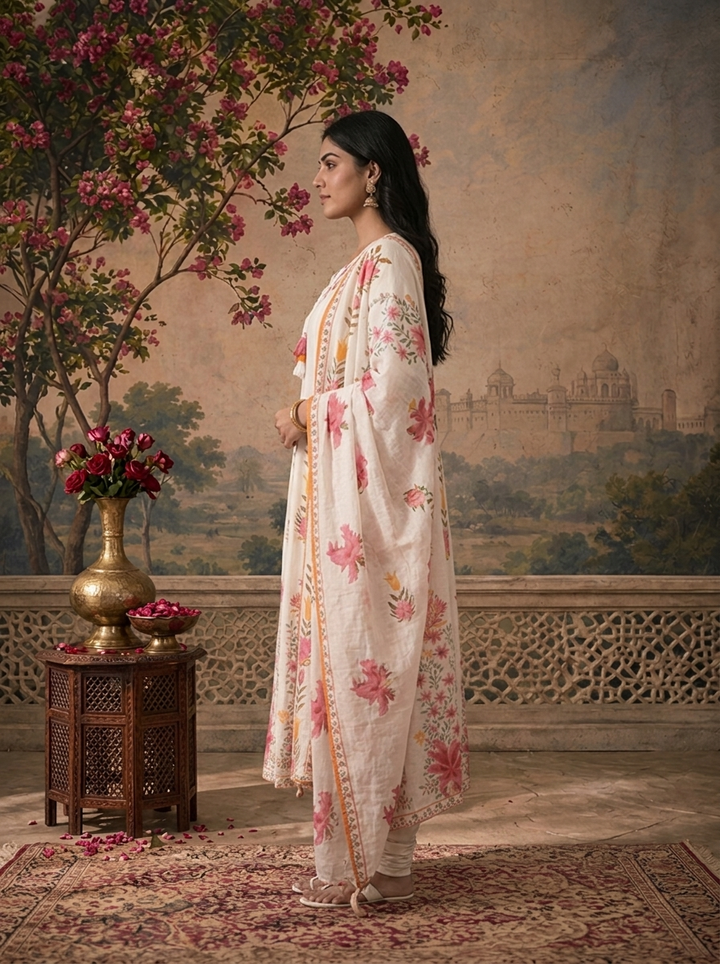 Rose Cotton Tulip Floral Printed Three Piece Set