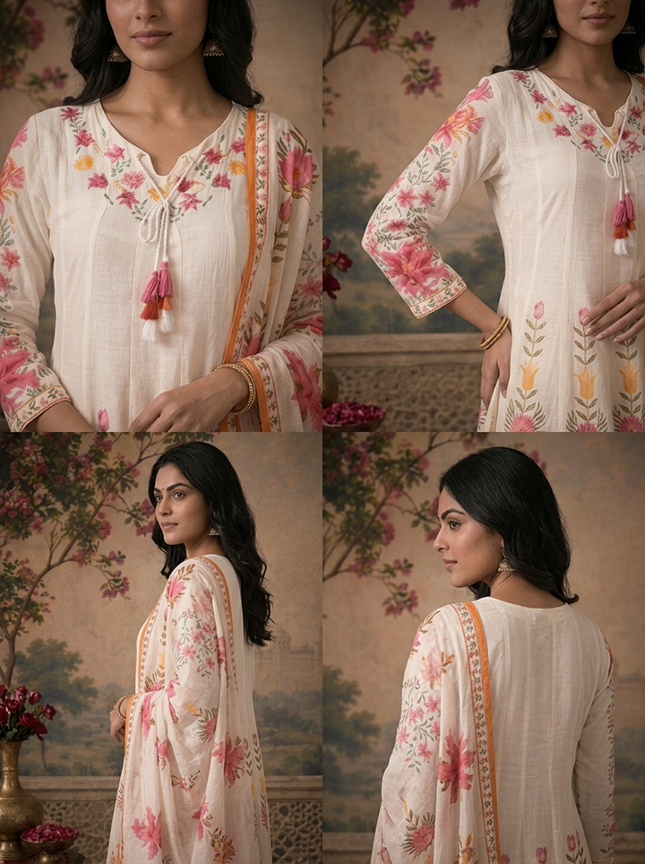 Rose Cotton Tulip Floral Printed Three Piece Set