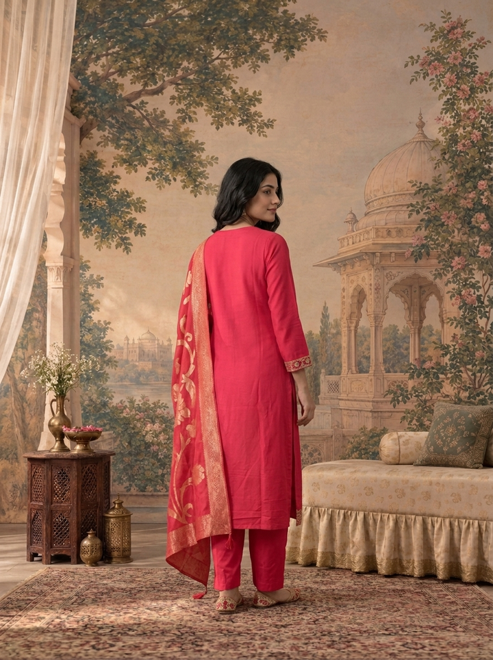 Rani Silk Solid With Stone Embroidered Three Piece Set