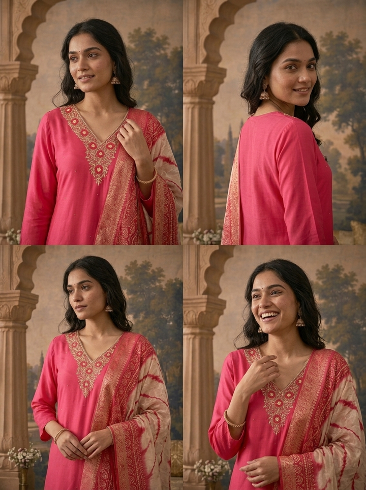 Rani Pink Muslin Solid With Embroidered Three Piece Set