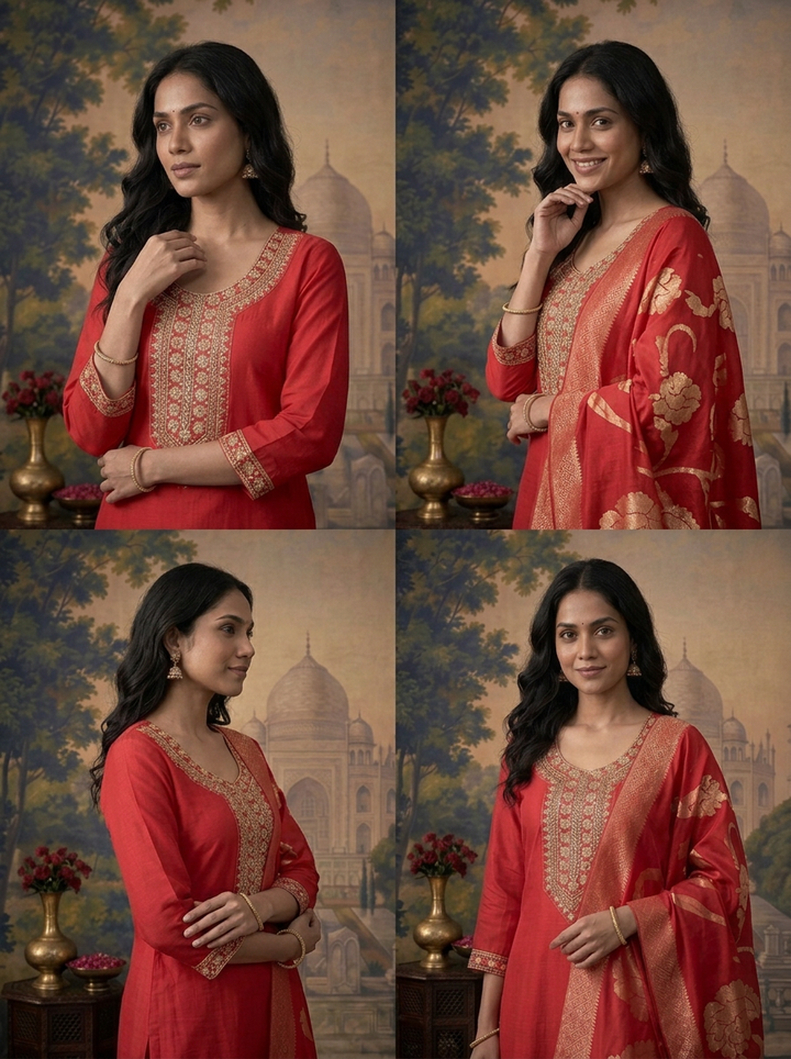 Maroon Silk Solid With Stone Embroidered Three Piece Set