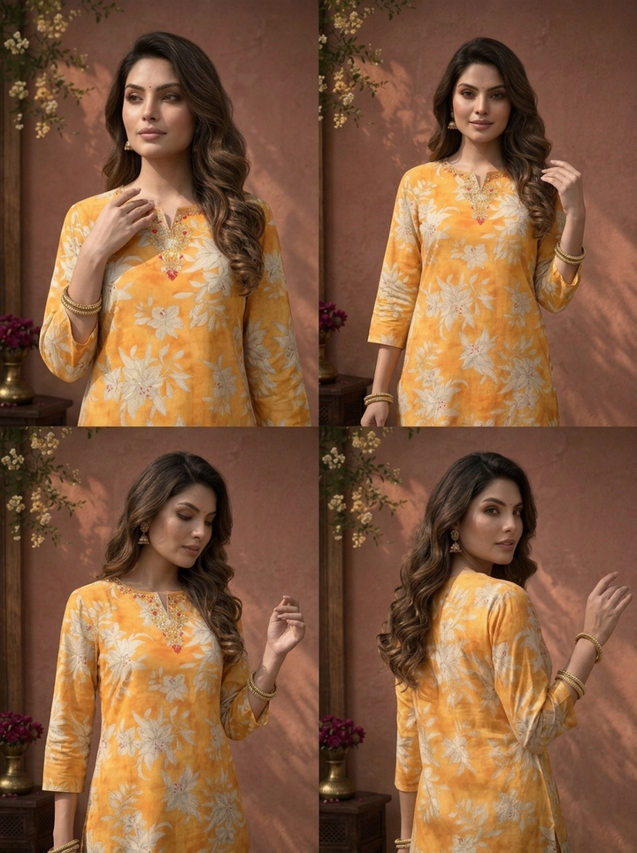 Mustard Silk Lilly Floral Vine Printed Three Piece Set