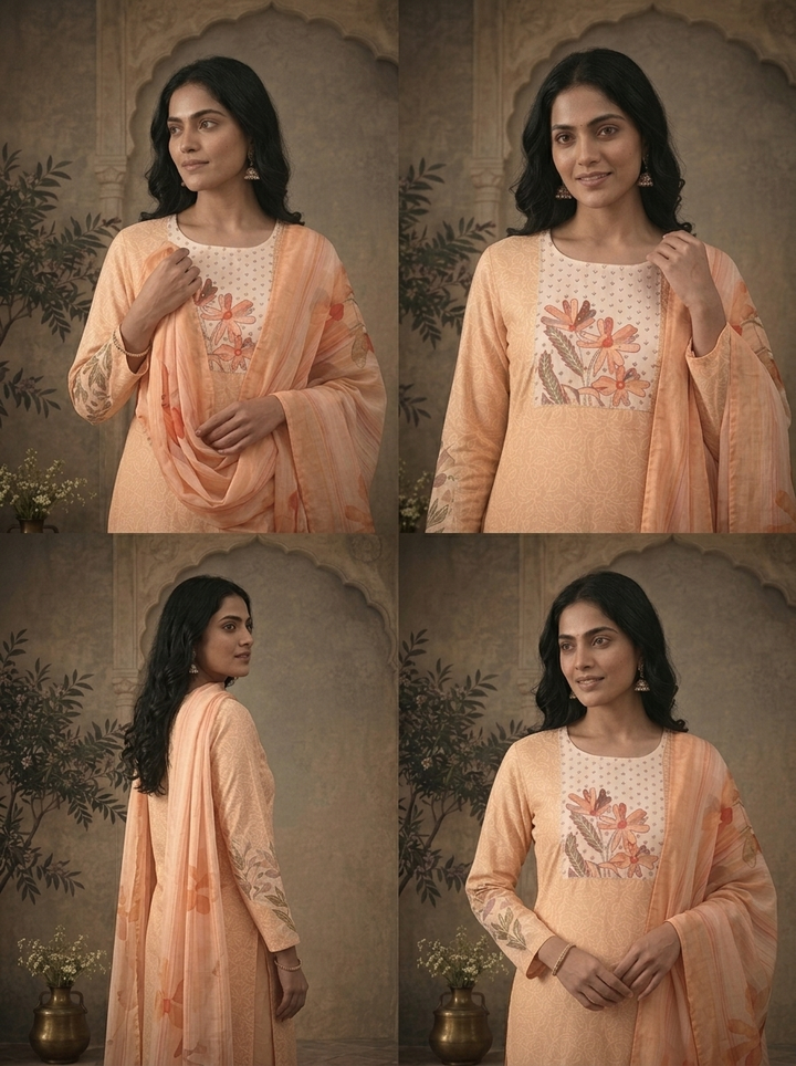 Yellow Muslin Floral Yoke Jaal Printed Three Piece Set