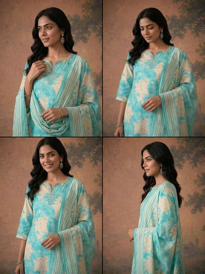 Ferozi Rayon Floral Magnolia Orchid Printed Three Piece Set
