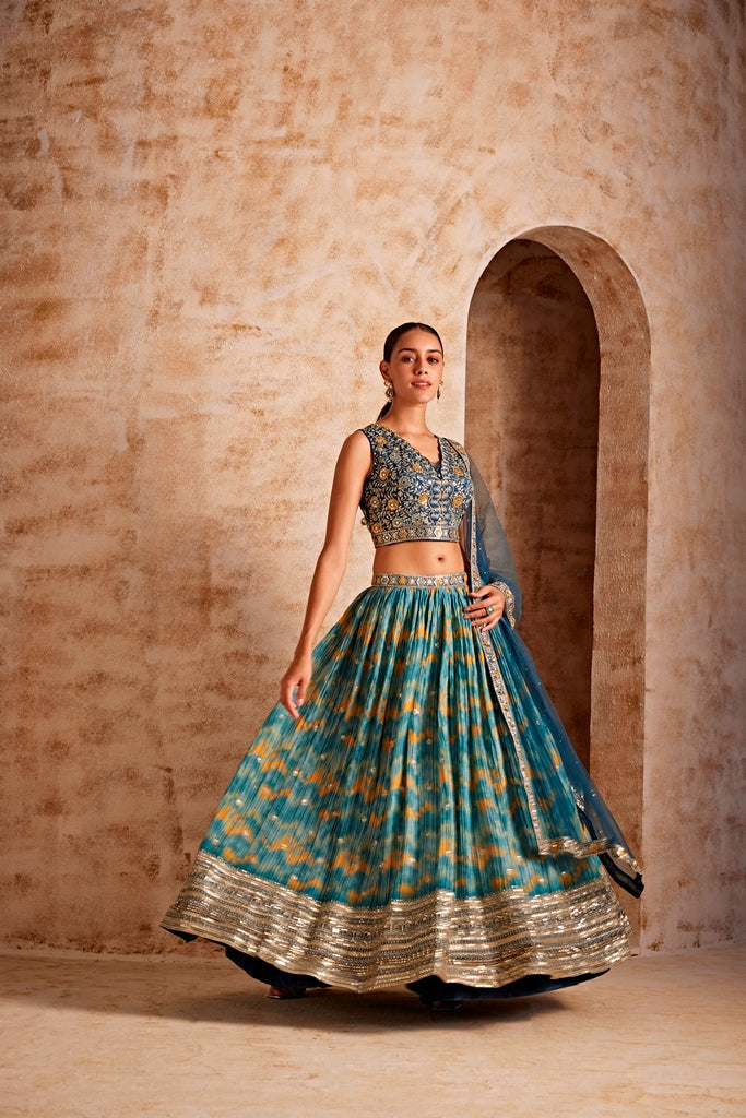 Neerus Green silk embellished lehenga set - detail view 1