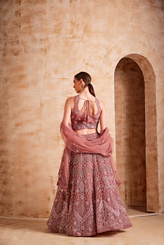 Neerus Pink net embellished lehenga set - detail view 1