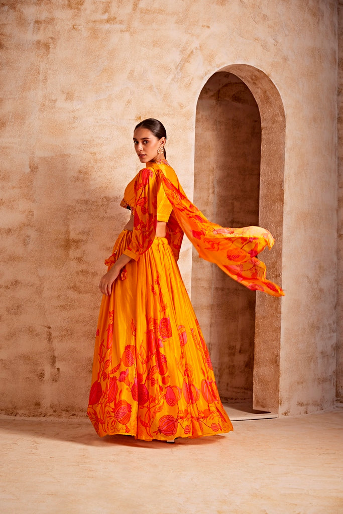 Neerus Yellow printed floral lehenga set - detail view 1
