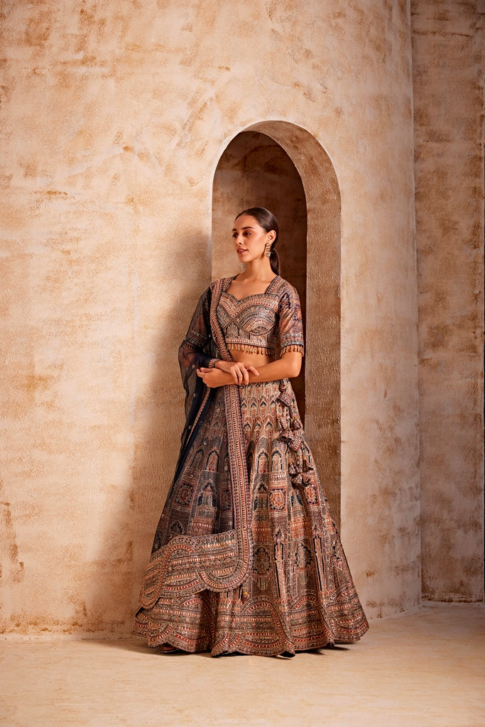 Neerus Blue embroidered flared lehenga set - back view
