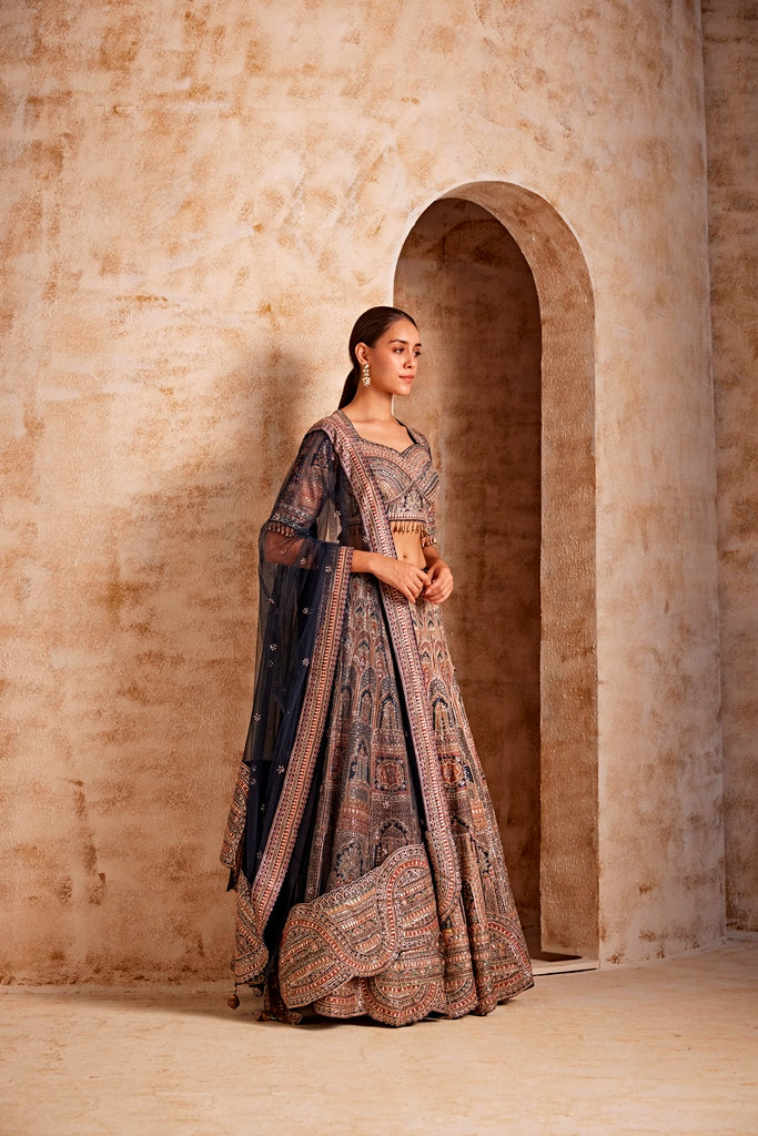 Neerus Blue embroidered flared lehenga set - side view