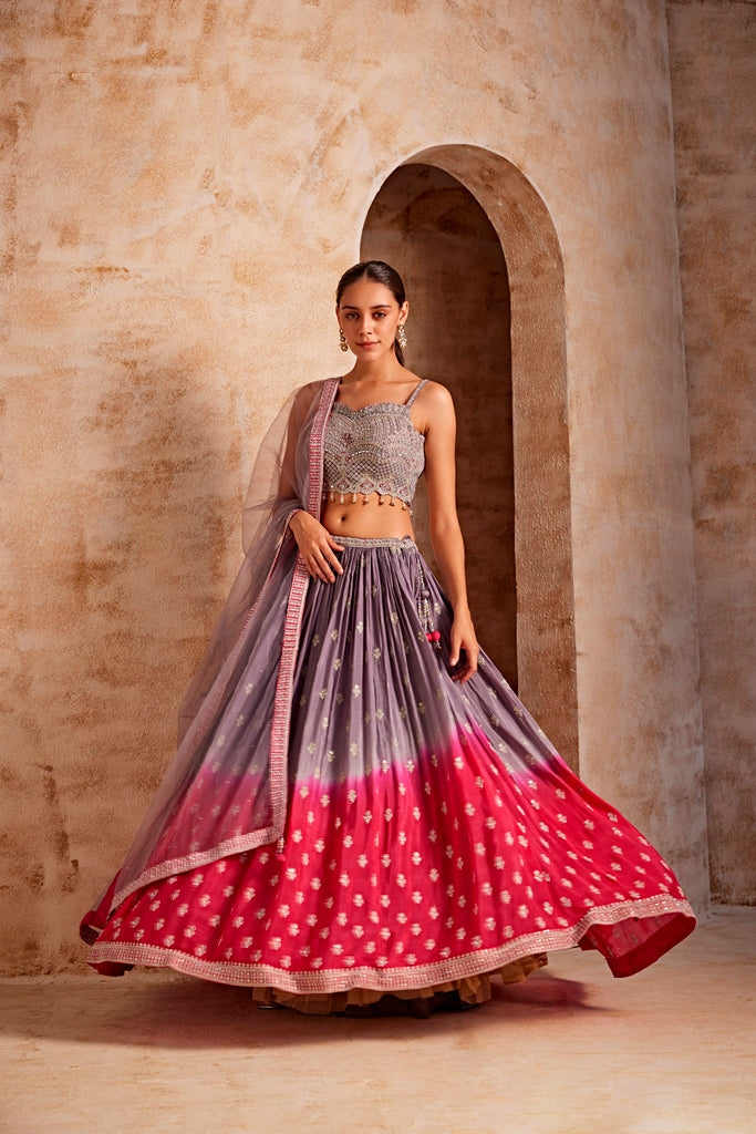 Neerus Pink crepe embellished lehenga set - detail view 1