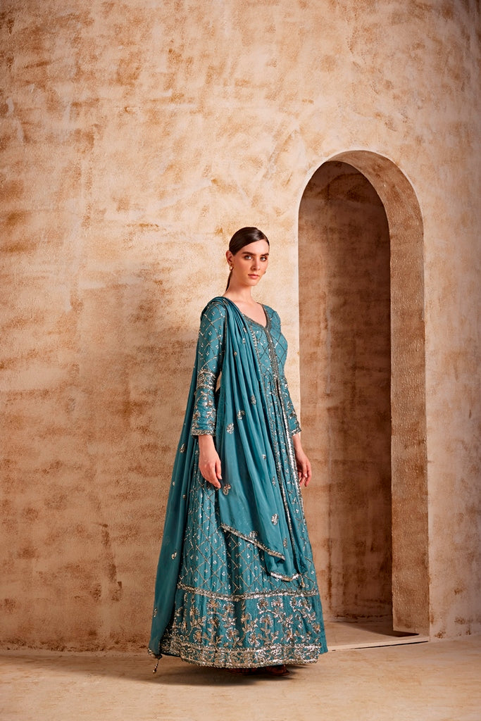 Neerus Blue crepe solid dress - detail view 1