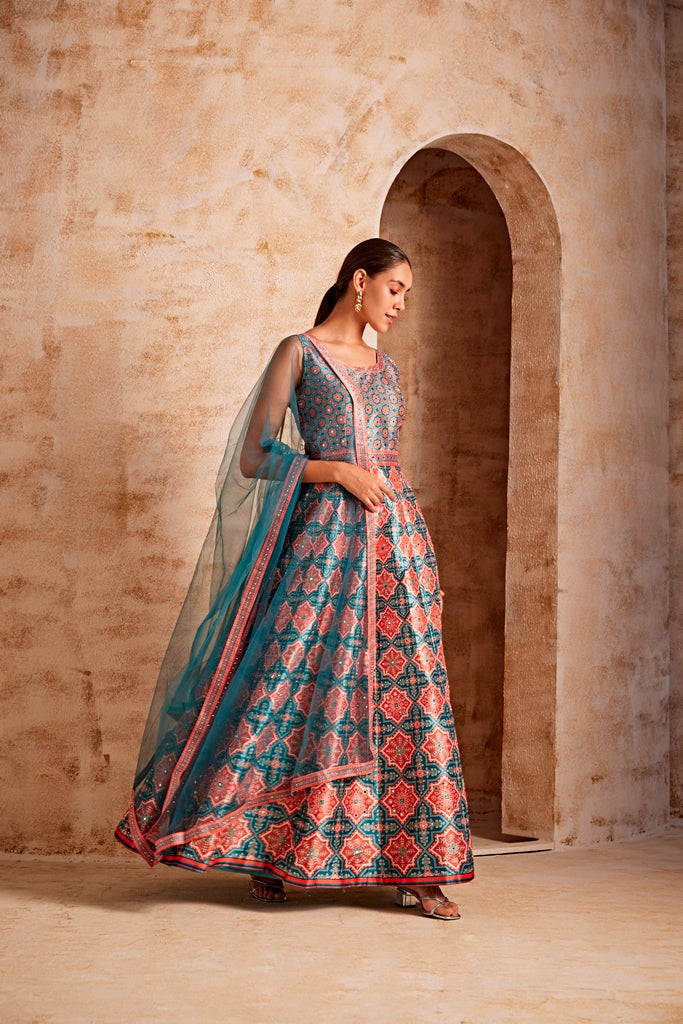 Neerus Green georgette embroidered lehenga set - side view