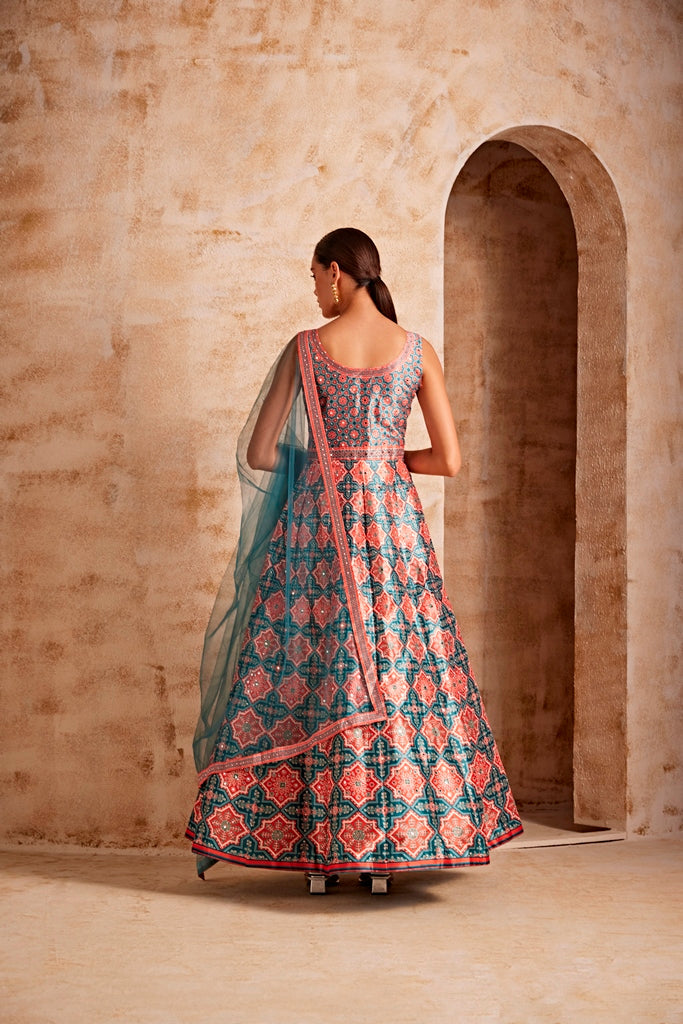 Neerus Green georgette embroidered lehenga set - detail view 1