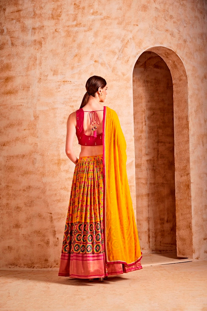 Neerus Pink silk embellished lehenga set - detail view 1