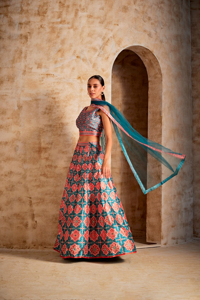 Neerus Green flared lehenga set ethnic wear - side view