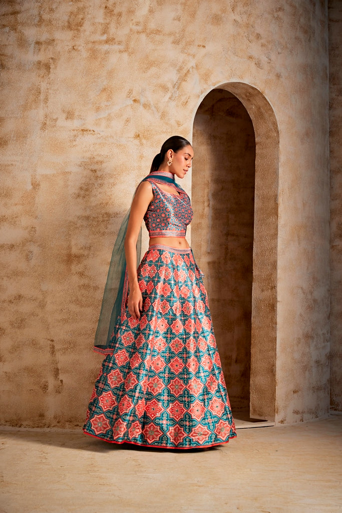 Neerus Green flared lehenga set ethnic wear - detail view 1