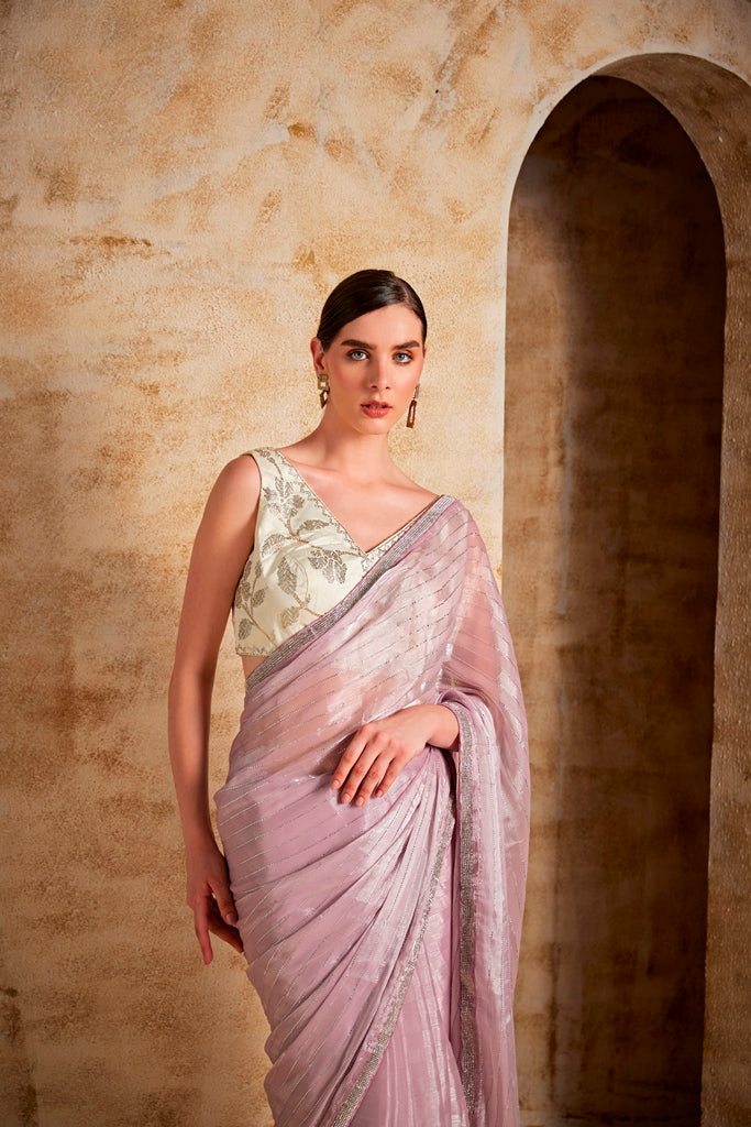 Neerus Purple organza embellished saree - detail view 1