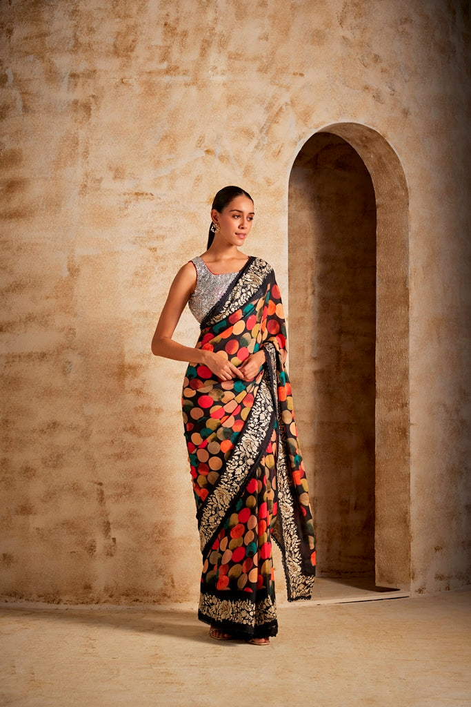 Neerus Printed crepe saree ethnic wear - side view