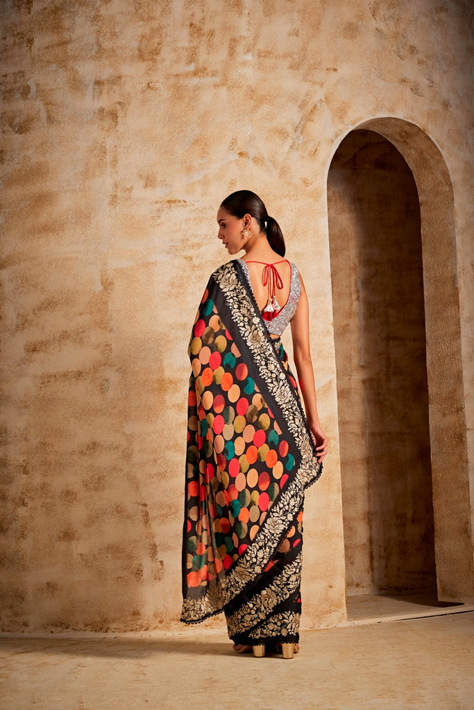 Neerus Printed crepe saree ethnic wear - detail view 1