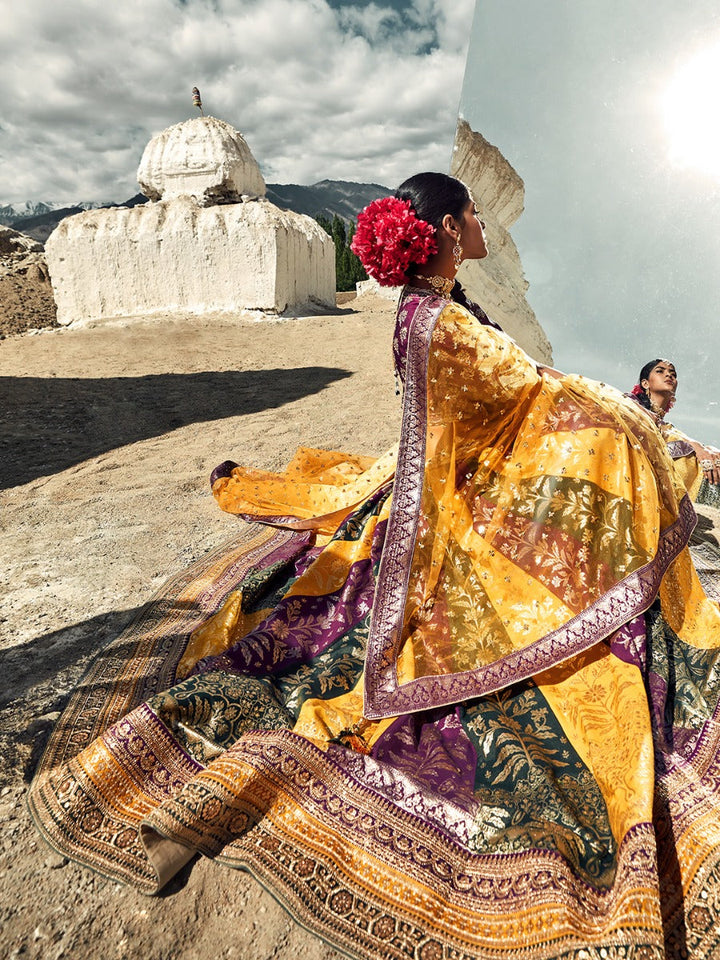 Neerus Multi silk embellished lehenga set - back view