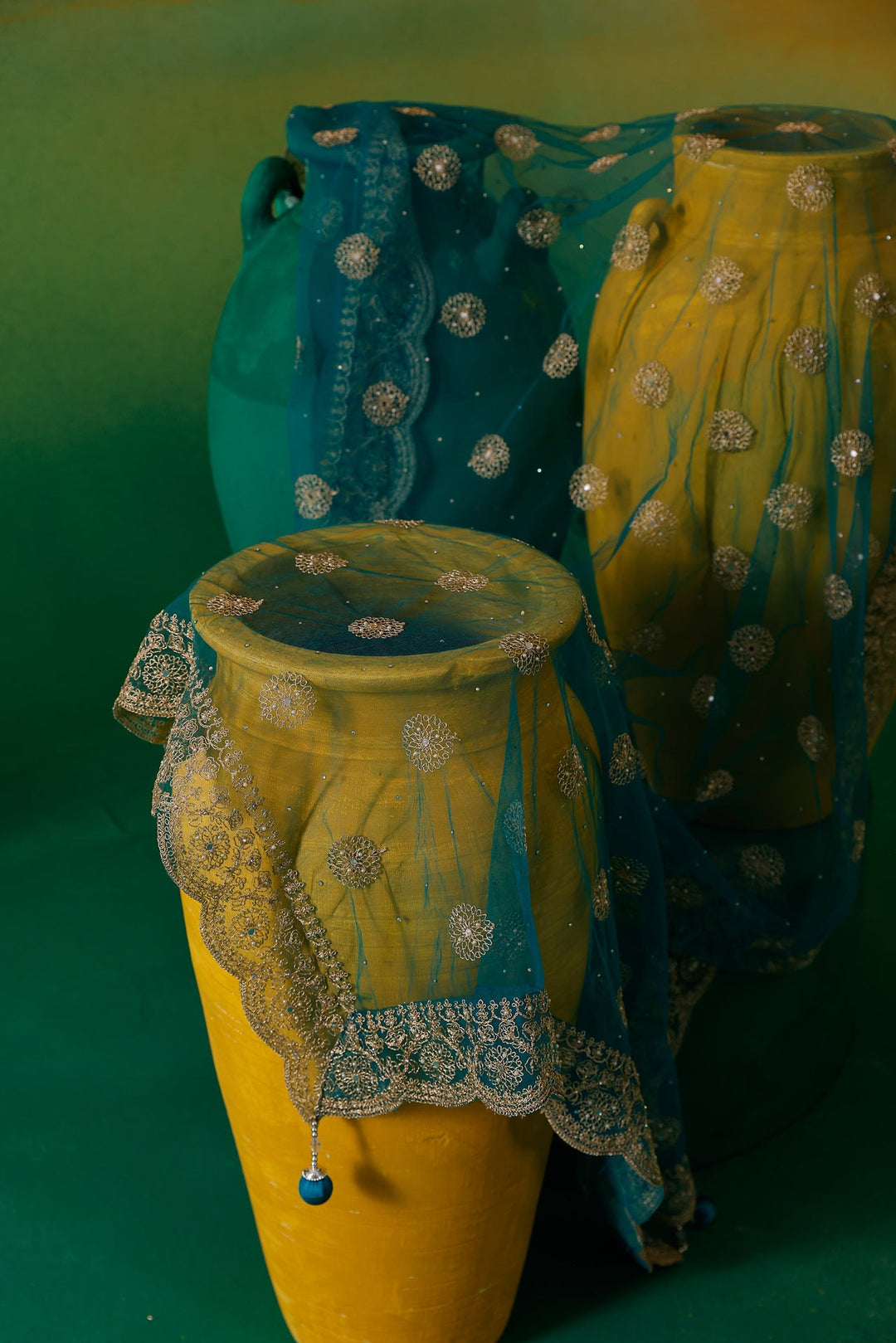 Neerus Green net embroidered lehenga set - detail view 18