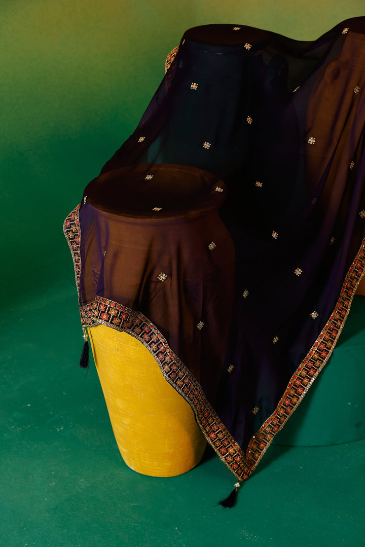 Neerus Purple silk embroidered anarkali suit set - detail view 13