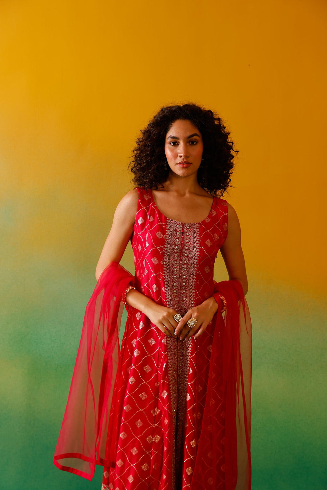 Neerus Pink Banarasi embroidered anarkali suit set - detail view 7