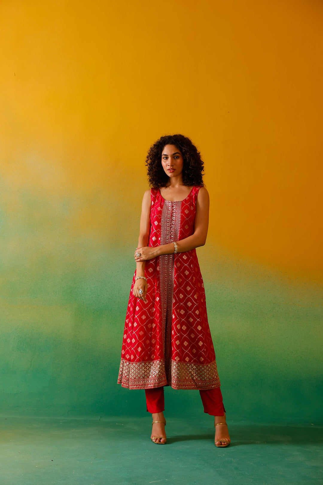Neerus Pink Banarasi embroidered anarkali suit set - detail view 9