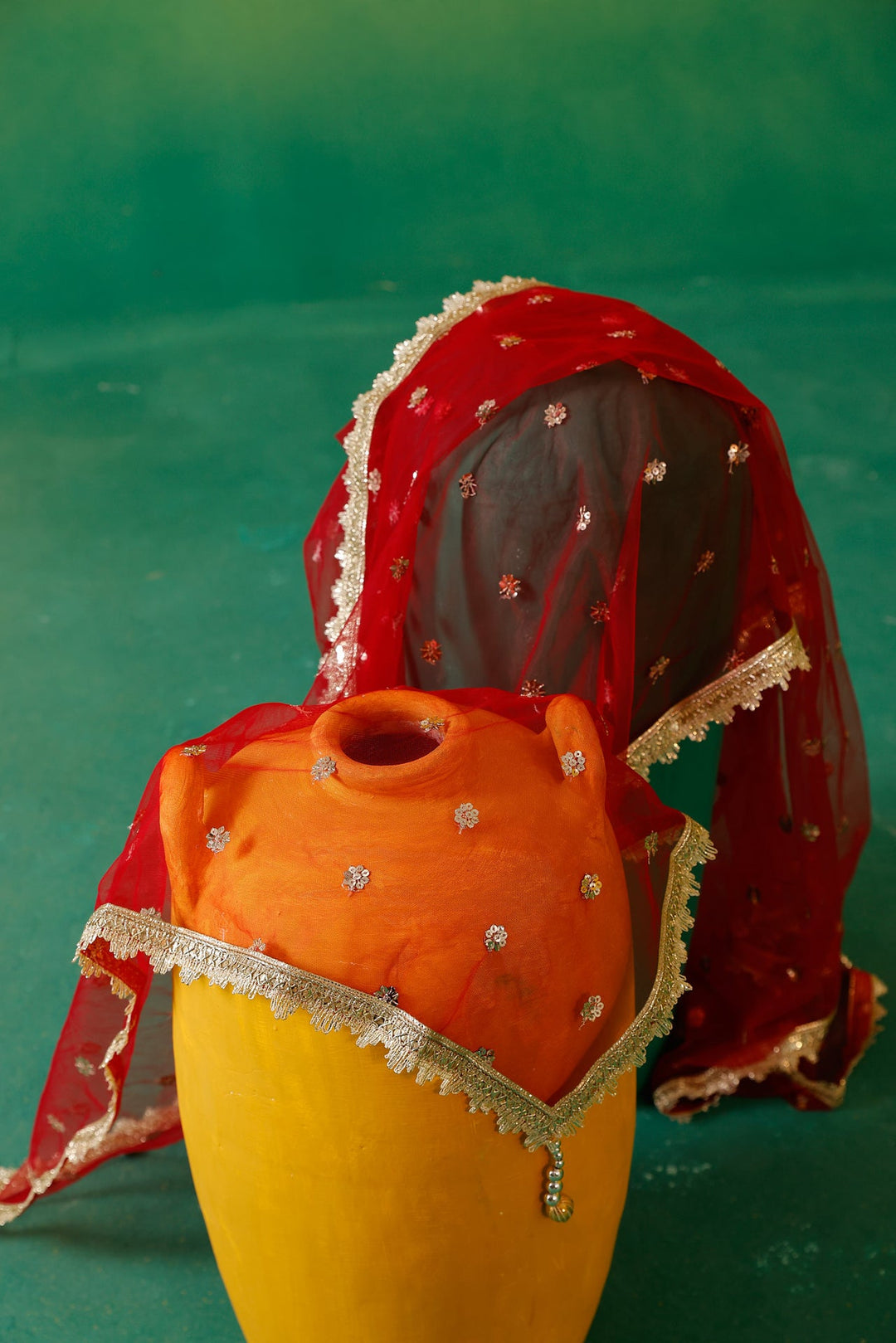 Neerus Red Silk Embroidered Anarkali with Dupatta - detail view 11